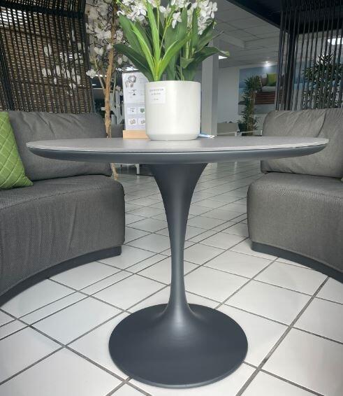 round metal modern aluminium bistro garden dining patio table grey