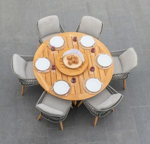 round teak patio garden dining table and 6 all weather rope weave garden dining patio chairs sempre prado