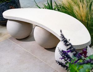 modern cream garden sandstone garden bench optical curved seating
