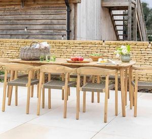 modern garden patio dining set acacia hardwood with polyrope all weather chairs in olive green harford
