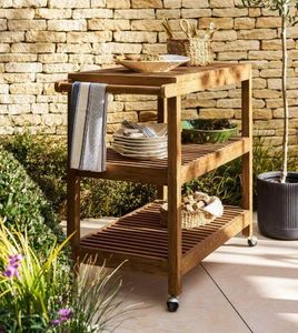 teak outdoor kitchen island unit shelves storage drinks trolley reclaimed wood modern garden