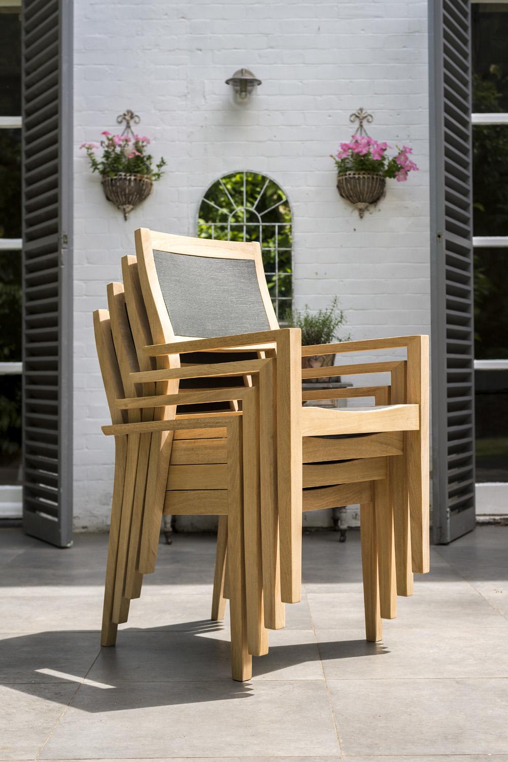 wood garden dining table textilene armchairs dining roble hardwood modern