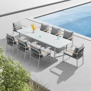 garden dining patio set aluminium table 8 seater rope and all weather cushions modern outdoor furniture