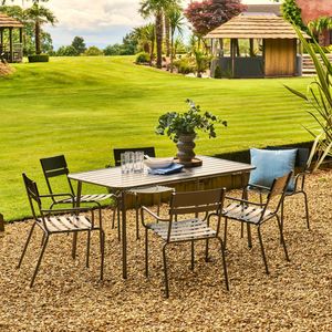metal garden dining furniture oslo 6 seater steel outdoor patio table and 6 dining chairs armchairs