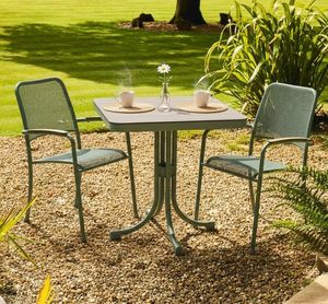 metal garden bistro set cafe square table stacking dining armchairs patio outdoor bergen furniture