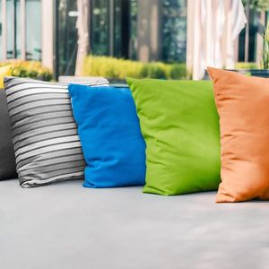 outdoor garden scatter cushions all weather fabric bright colours accessories blue lime orange