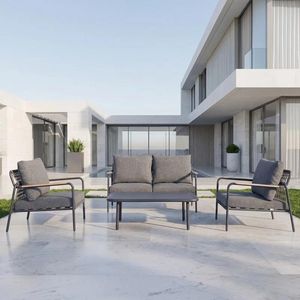 patio garden lounge sofa armchair set outdoor all weather fabric cushions grey aluminium metal frames