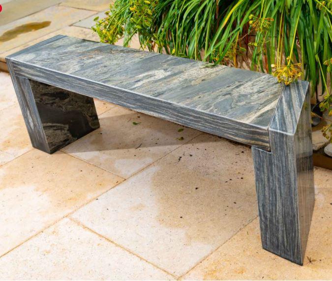 grey natural sandstone garden bench angular arc modern design