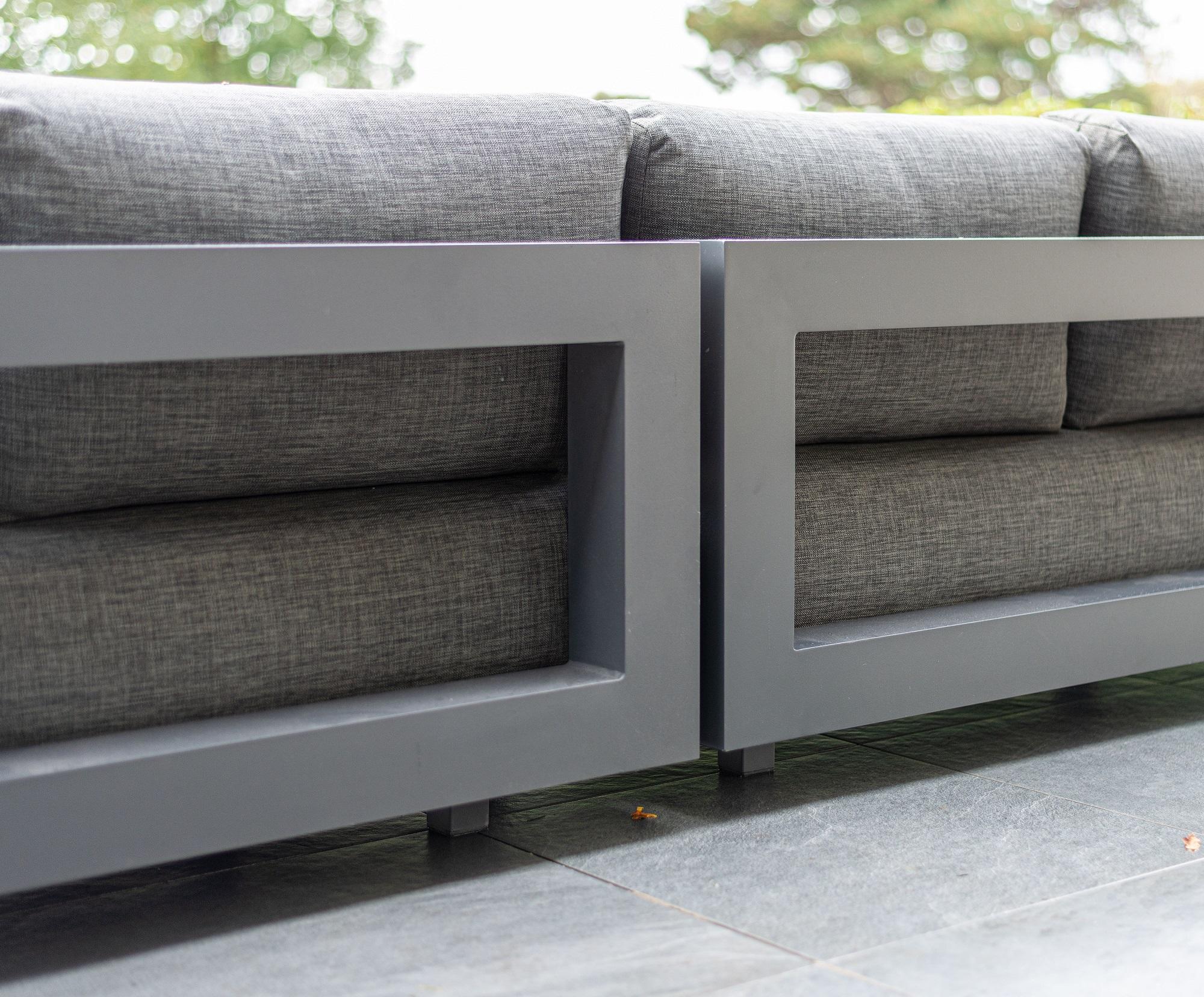 back detail of grey aluminium garden corner sofa set