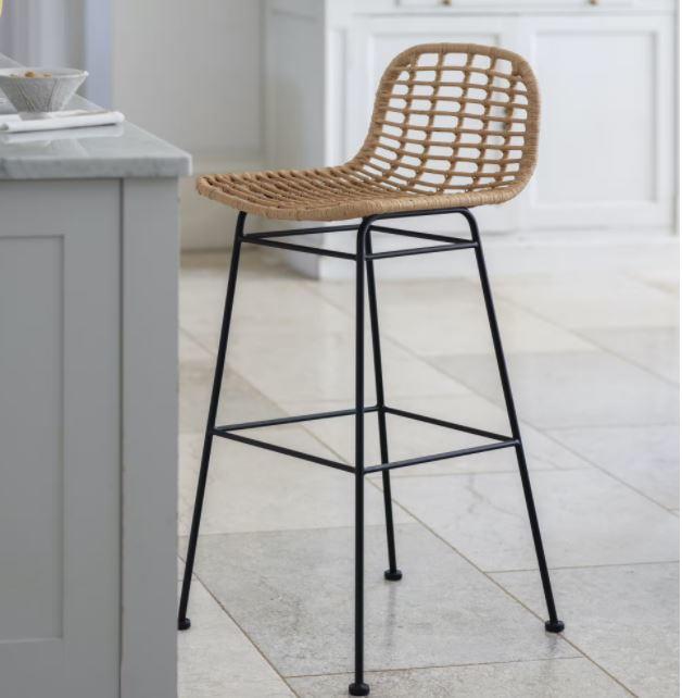 modern garden high bar stool in bamboo rattan weave for kitchens and outdoor use