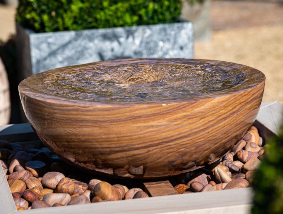 rainbow sandstone garden water bowl feature with reservoir