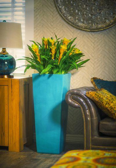 turquoise fibreglass tall tapered fibreglass indoor outdoor garden planter
