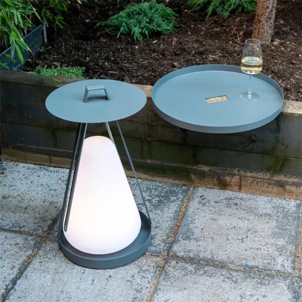 modern garden coffee tray table or side table for patio with optional lamp for garden lighting