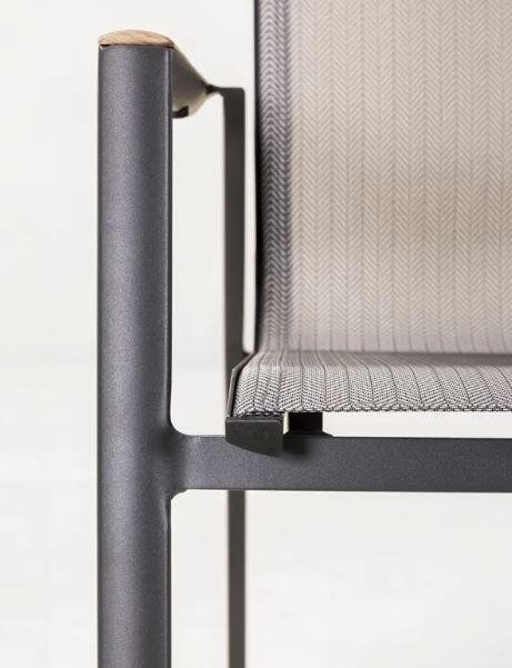 grey aluminium and sling modern garden dining chair detail aspen