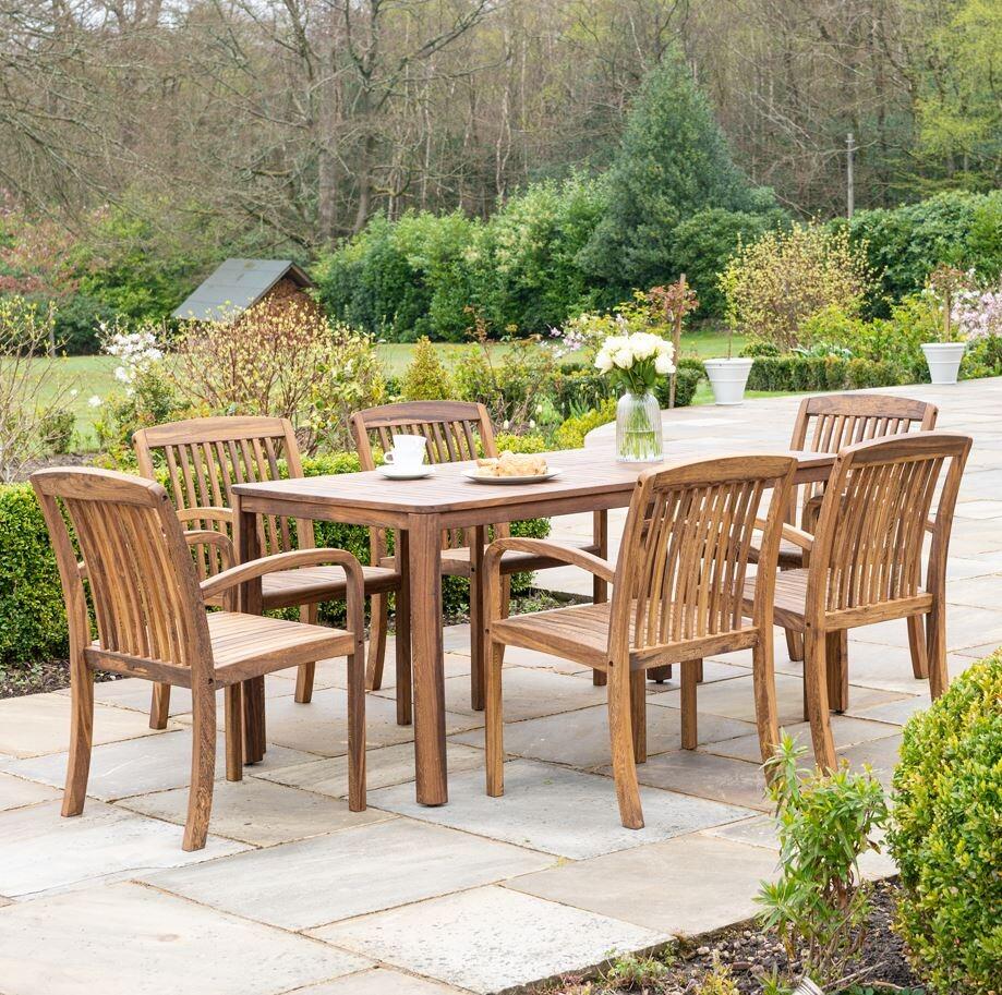 hardwood garden dining set 6 seater armchairs with rectangle outdoor patio table acacia wood bolney