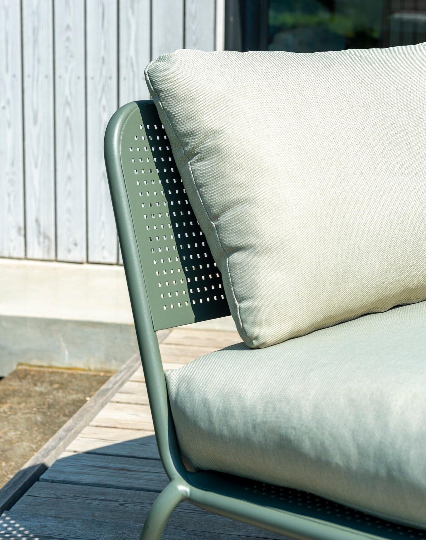 detail garden sofa armchair green metal modern lounge outdoor patio lounging verona