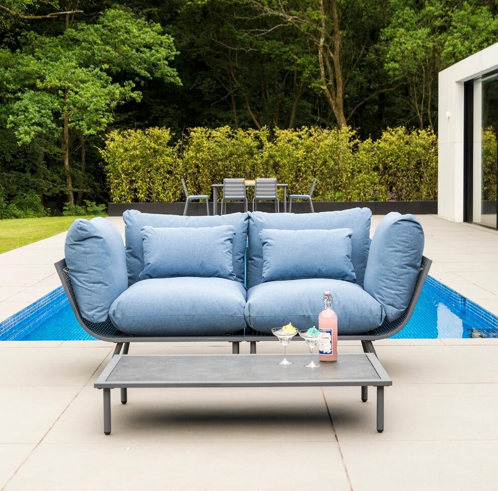 blue patio beach garden lounge all weather cushions sofa armchairs chairs aluminium