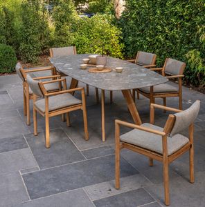 teak garden dining set patio outdoor 6 seater ceramic table levi all weather cushions