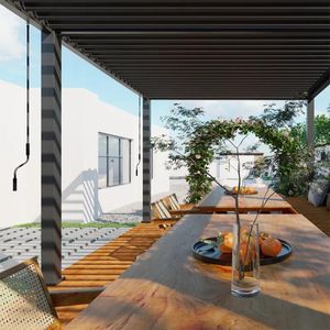 contemporary outdoor garden room shade pergola or gazebo in modern grey aluminium with louvre roof