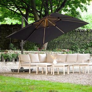 grey modern premium garden cantilever parasol with LED lights patio outdoor gret stone aluminium base stone 90 kg parasol base