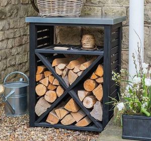 compact log store blackened wood for garden outdoor use wood storage
