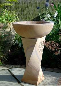 bird bath honed natural rainbow sandstone twisted base