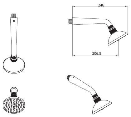 garden shower head and arm dimensions