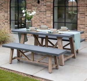 acacia wood and polystone garden outdoor dining table bench set indoor kitchen chilford