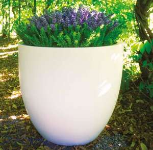 white contemporary fibreglass planter for modern gardens