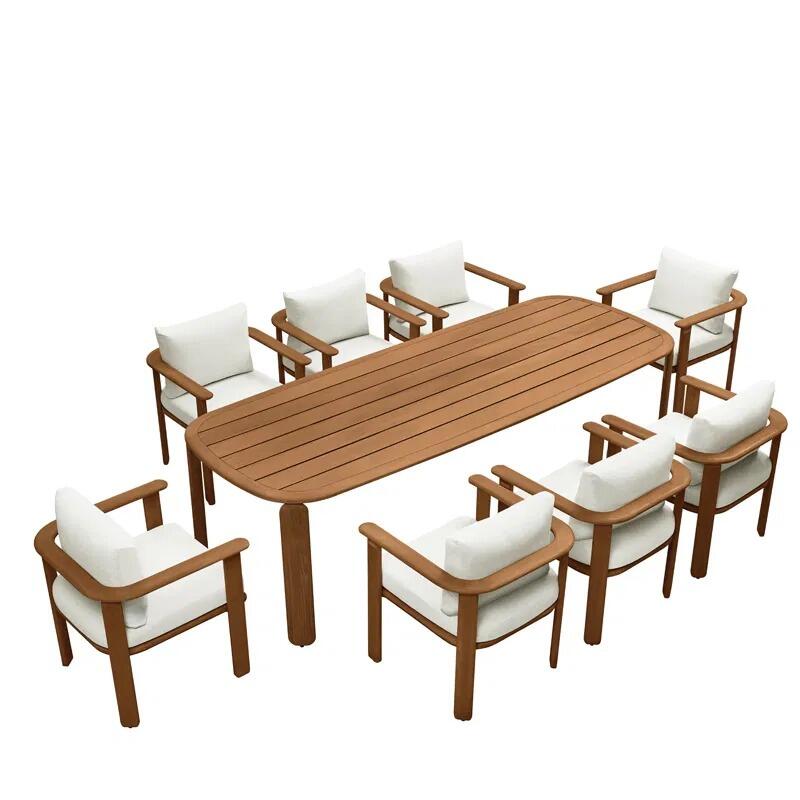 Modern Teak Garden Dining Table and Chairs Set with All Weather ...