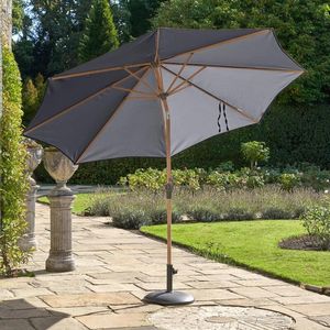 garden parasol with tilt mechanism teak effect aluminium 3 m round dark grey canopy halo shade