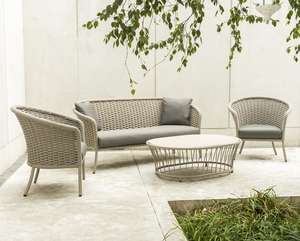 modern rope garden lounge sofa set with armchairs and coffee table