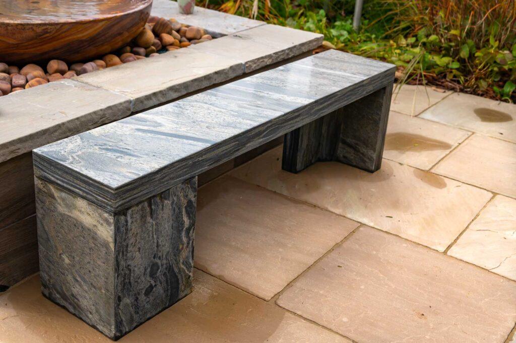 modern garden bench in pewter grey natural sandstone