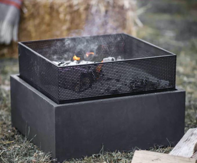 square firepit for outdoor garden heating in fibre clay