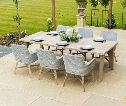 Large 240 Cm Teak Garden Dining Table, Grey Rattan Dining Chairs Garden