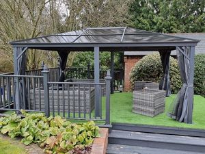 luxury large grey garden gazebo polycarbonate and aluminium outdoor high quality gazebo on decking