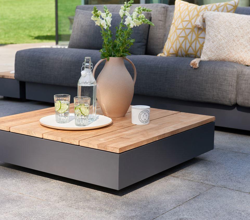 teak and aluminium coffee table with modular corner lounge sofa set