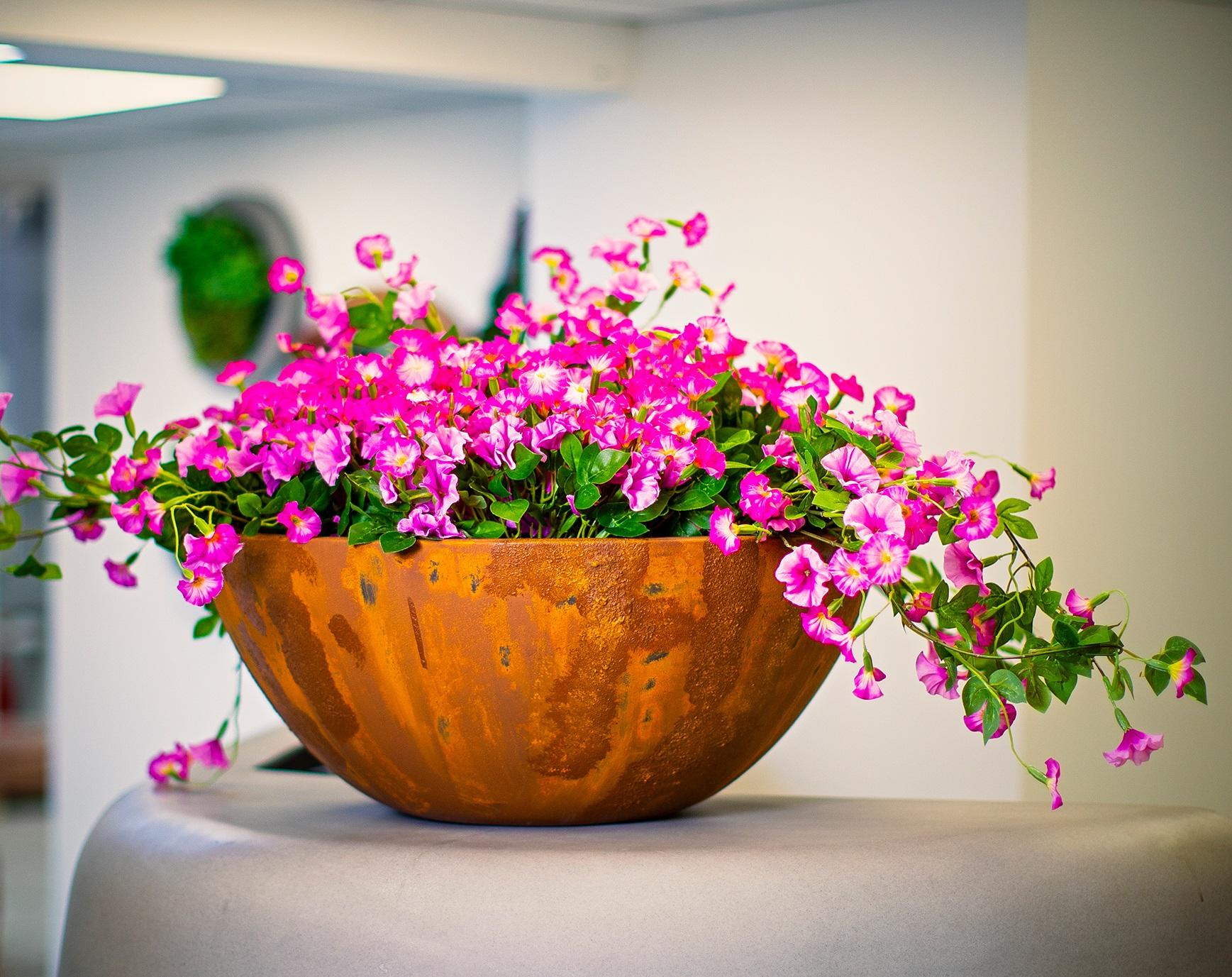 corten steel effect fibreglass garden bowl planter or water feature for outdoor and indoor use