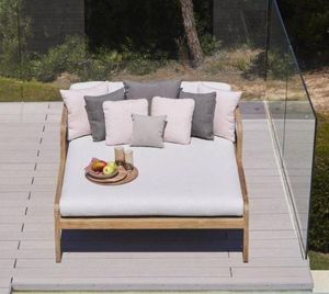 teak luxury garden daybed or double sun lounger with all weather sunbrella cushions