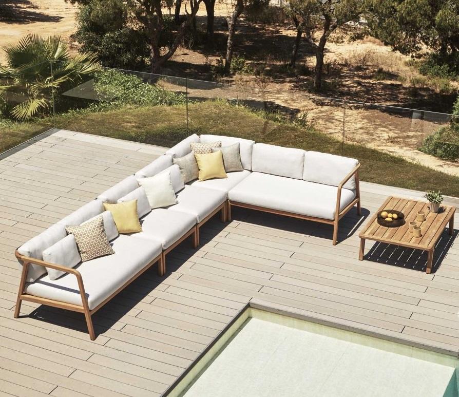 aerial shot garden modular corner lounge sofa set weatherproof cushions