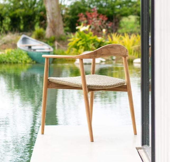 teak garden dining armchairs with all weather rope weave seat pads