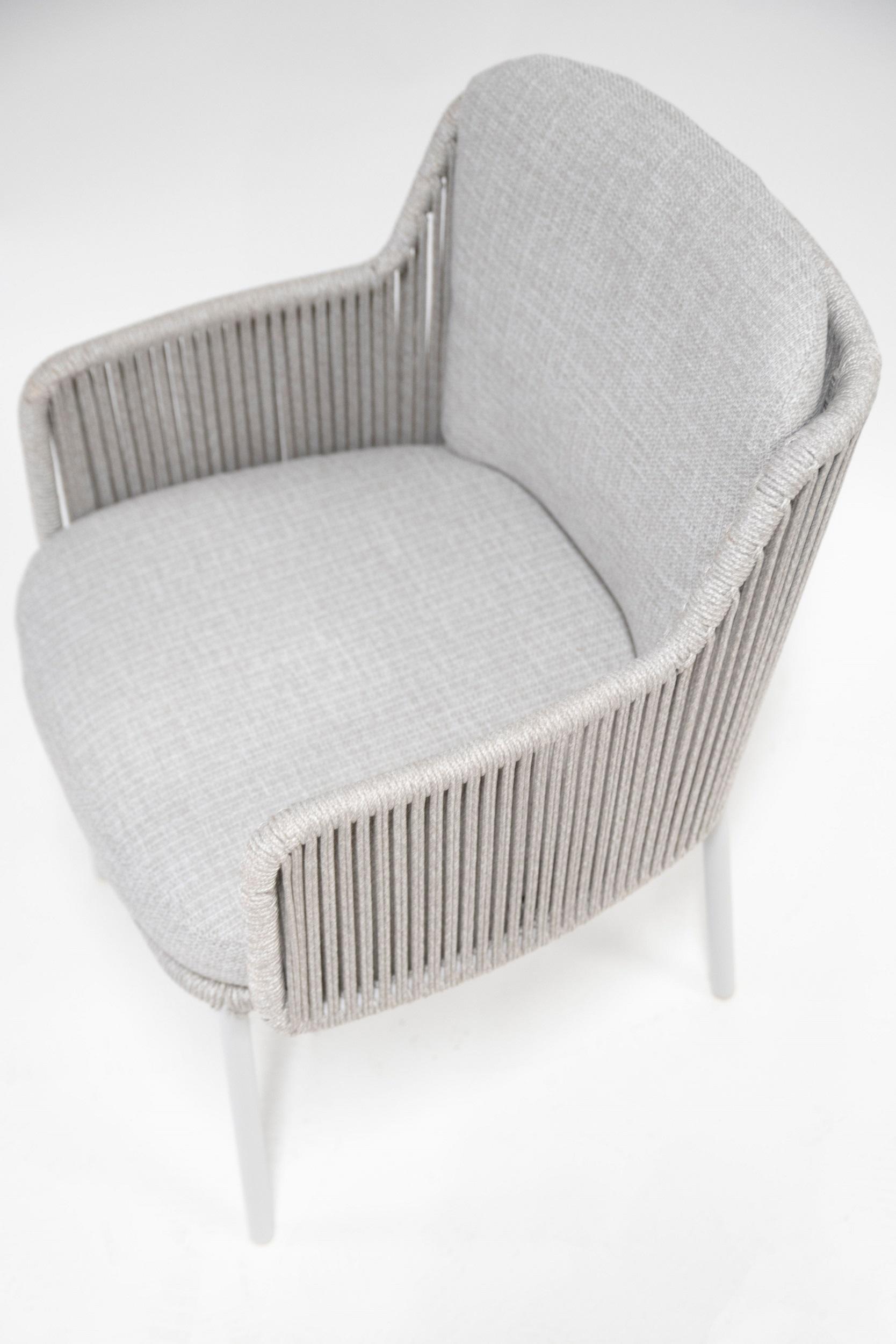 aerial view of light grey modern patio garden dining chair in rope weave