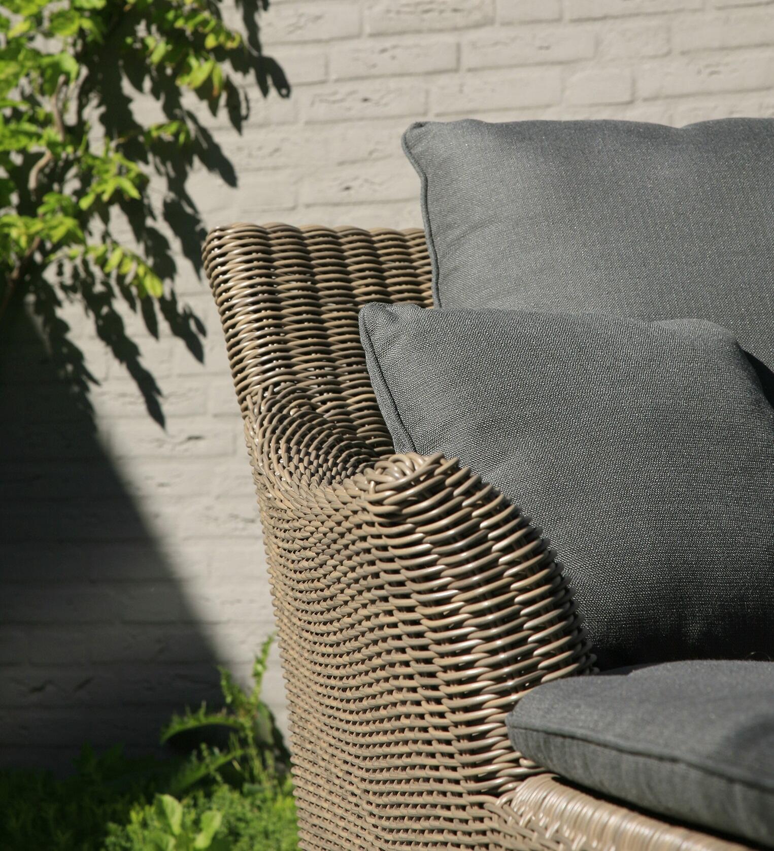 rattan garden daybed double sunlounger grey weatherproof cushion detail