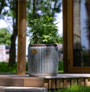 zinc metal planter gardens outdoor use ribbed vintage