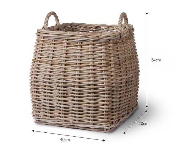 dimensions for natural tapered rattan storage basket for throws laundry or logs