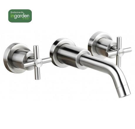 stainless steel double tap mixer wall mounted hot and cold feed