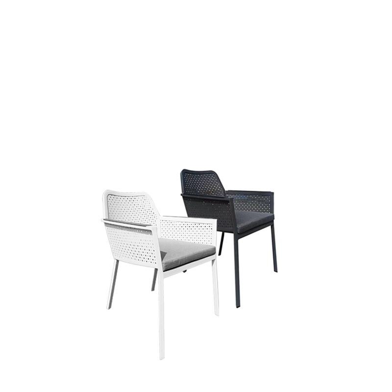modern aluminium garden dining chairs metal mesh white and grey patio furniture