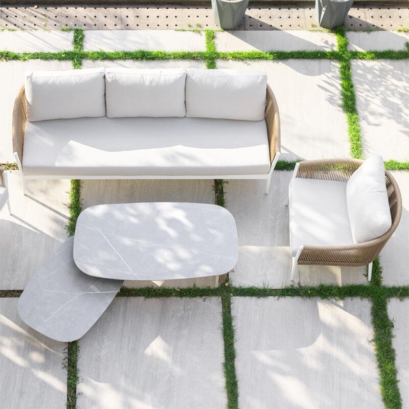 garden sofa and armchair set modern rattan wicker ivory all weather cushions white aluminium outdoor patio lounging moon