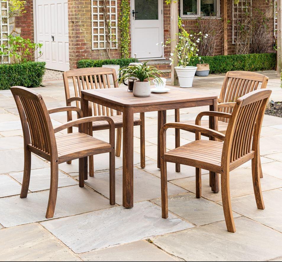 small square garden dining set in hardwood 4 seater acacia wood
