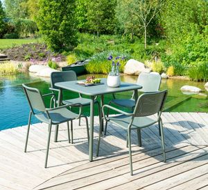 garden dining set 4 seater modern olive green metal steel square table and armchairs